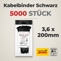 50x 100 Stück Kabelbinder Schwarz 3,6 x 200 mm