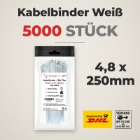 50x 100 Stück Kabelbinder Weiß 4,8 x 250 mm