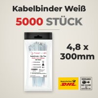 50x 100 Stück Kabelbinder Weiß 4,8 x 300 mm