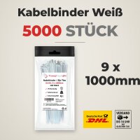50x 100 Stück Kabelbinder Weiß 9 x 1000 mm