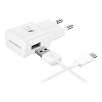 Samsung quick charger EP-TA200EWE with USB A to USB C cable in white